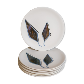 Six ceramic plates with matt enamel 50s