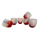Set de 6 verres en verre soufflé vénitien avec murrine Effetre Murano.