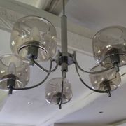 70s chandelier, smoked glass globe, 5 lights