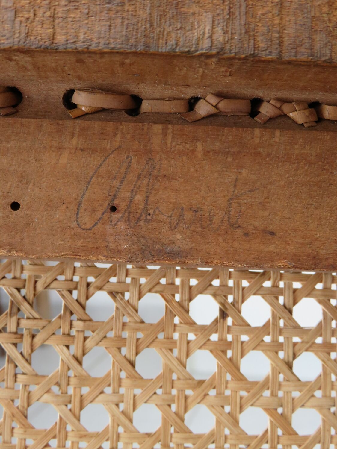 Antique solid wood chair with caning, country house style.