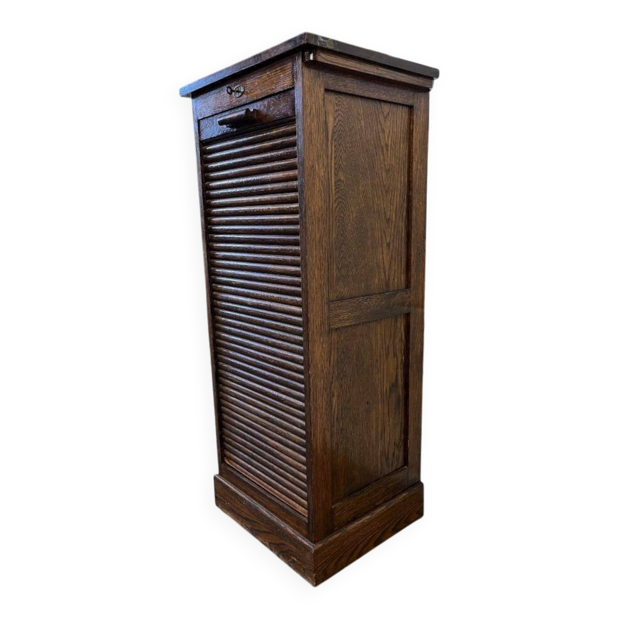 Vintage wooden filing cabinet with roller shutter
