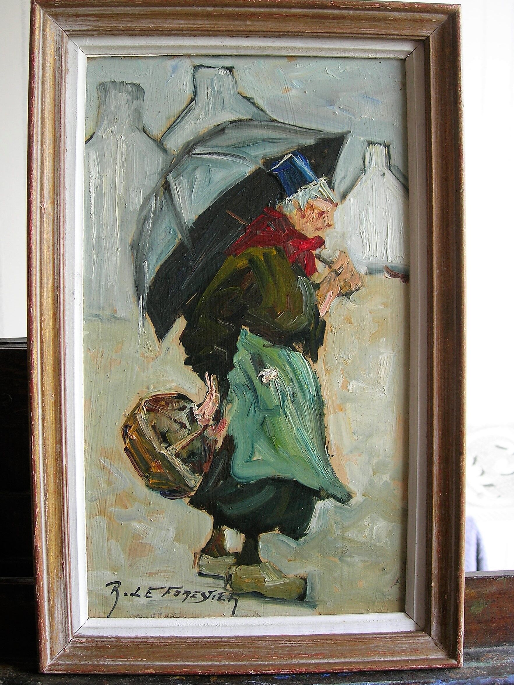 Old paintings Seated Man and Woman with the Umbrella by René. THE FORESTER (1903-1972)