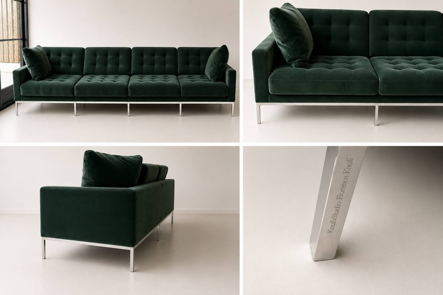 Canapé KnollStudio Florence Knoll authentique – 300 cm – Velours vert