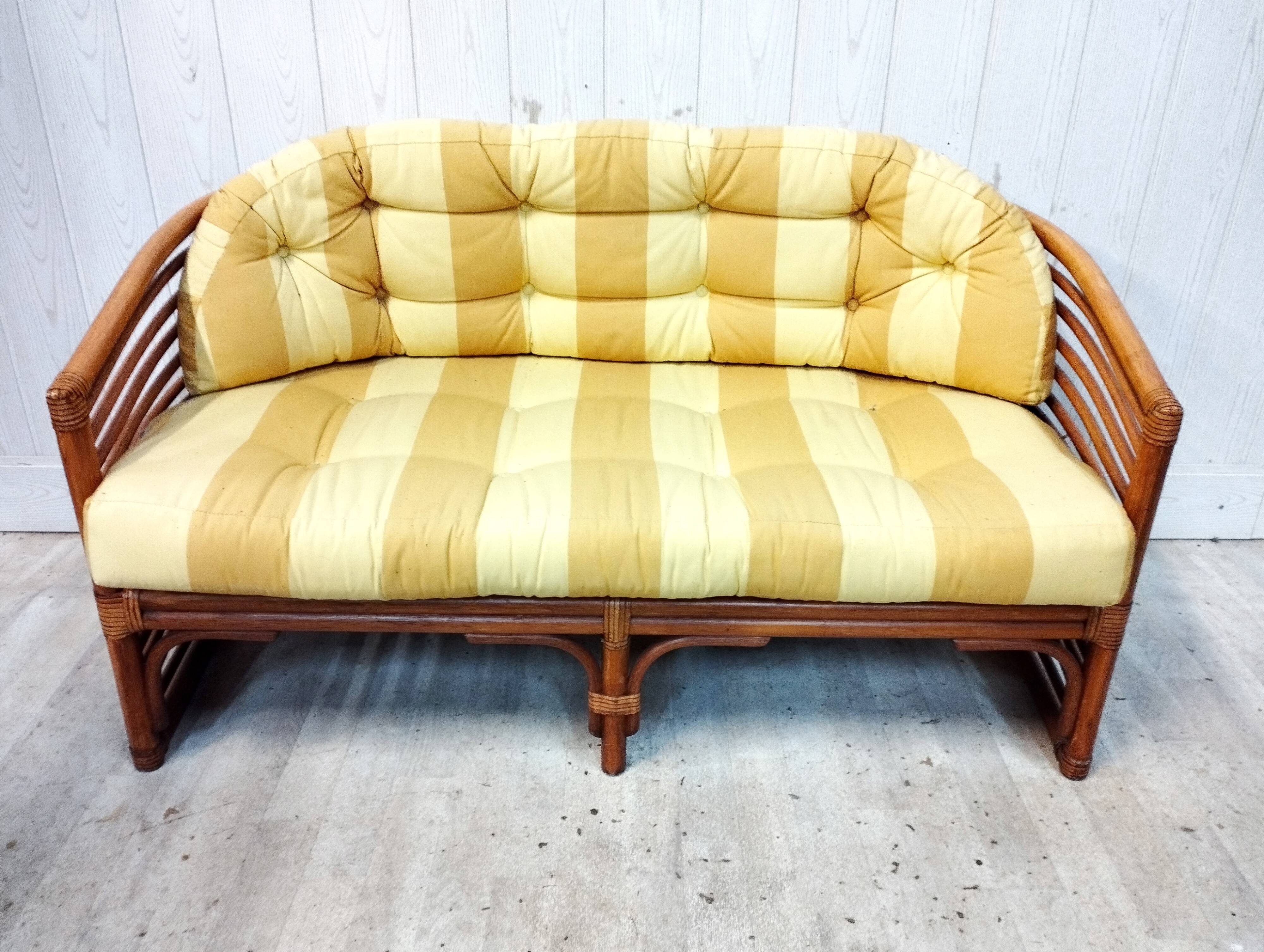 Bench and its bamboo and rattan armchair