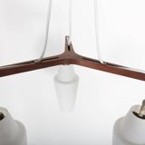 Scandinavian teak and opaline chandelier, Philips, 1960s