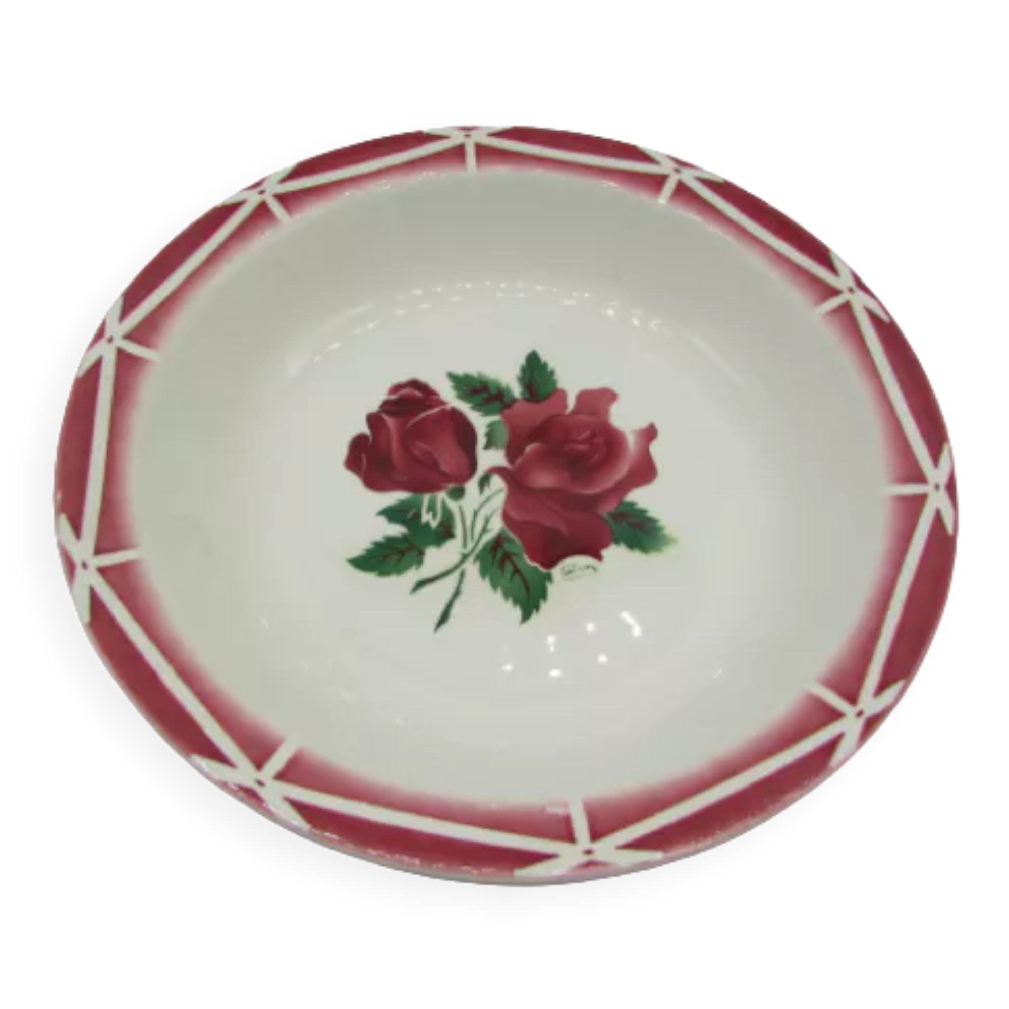 Hollow dish salad bowl Digoin Sarreguemines Cibon rose decoration