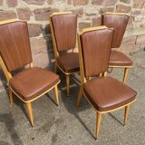 4 vintage chairs 1950 mid-century Scandinavian compass feet imitation leather Skaï