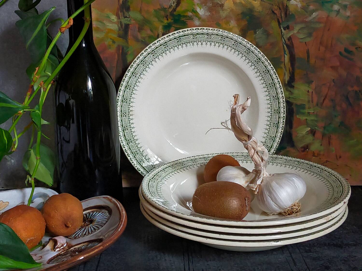 Five old plates Terre de fer from Choisy-Le-Roi HB and cie