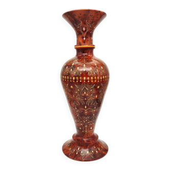 Thuya wood vase inlaid with pearls and nickel