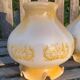 Duo of orange opaline tulip globes for suspension, art deco
