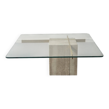 Vintage travertine coffee table by Artedi, Italy, 1970s.