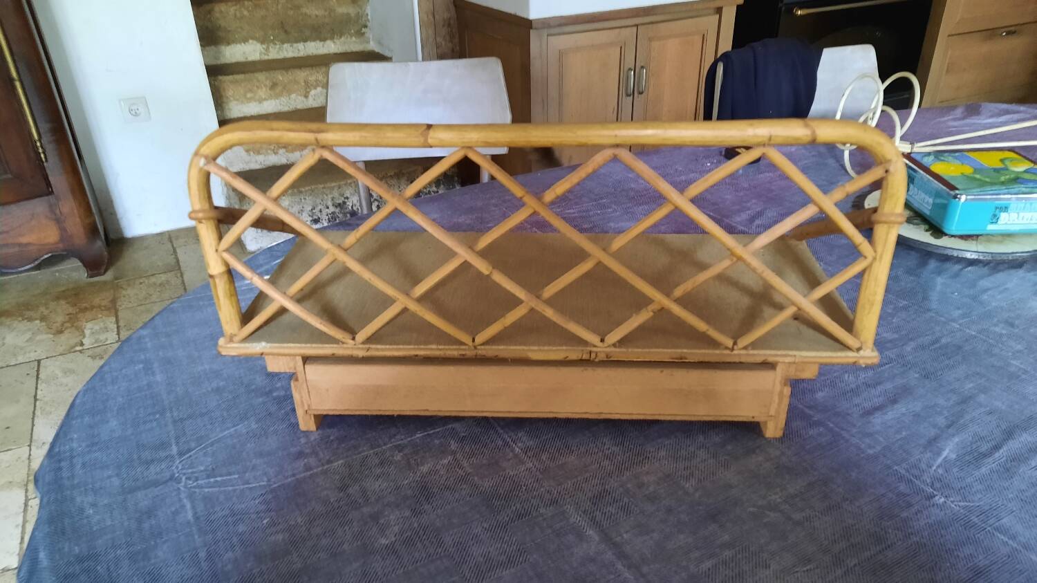 Rattan and bamboo wall shelf