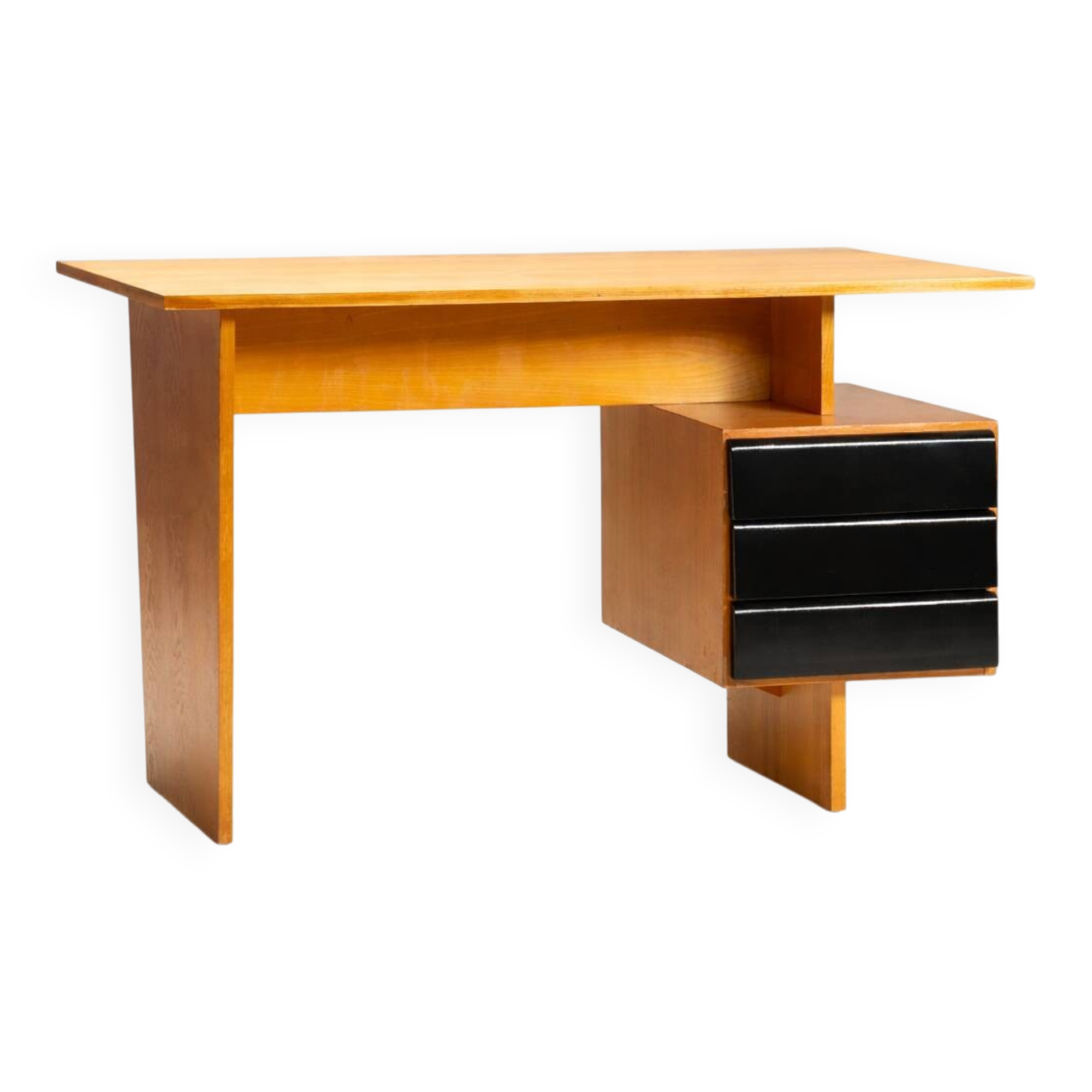 Writing desk by Bohumil Lansman, mid-century, 1950s–1960s, Czechoslovakia, wooden desk.
