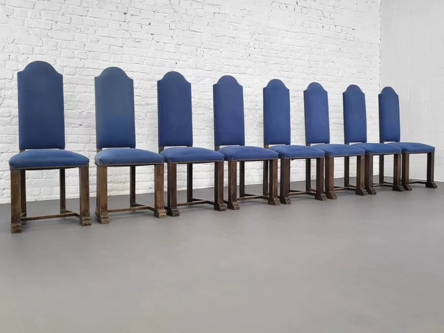 Set of 8 wooden and fabric chairs