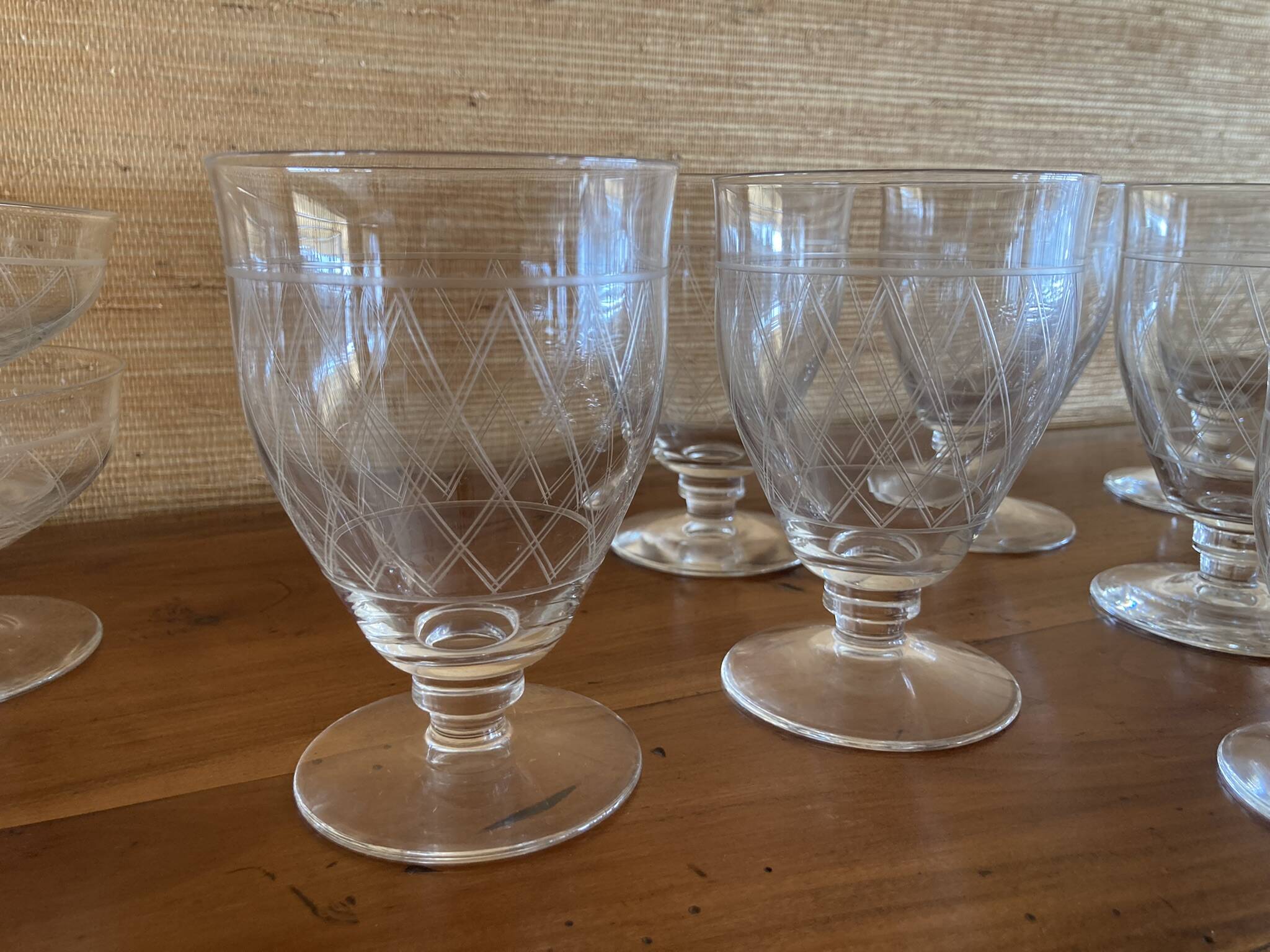 Art deco part of service of glasses and carafes 37 pieces circa 1940