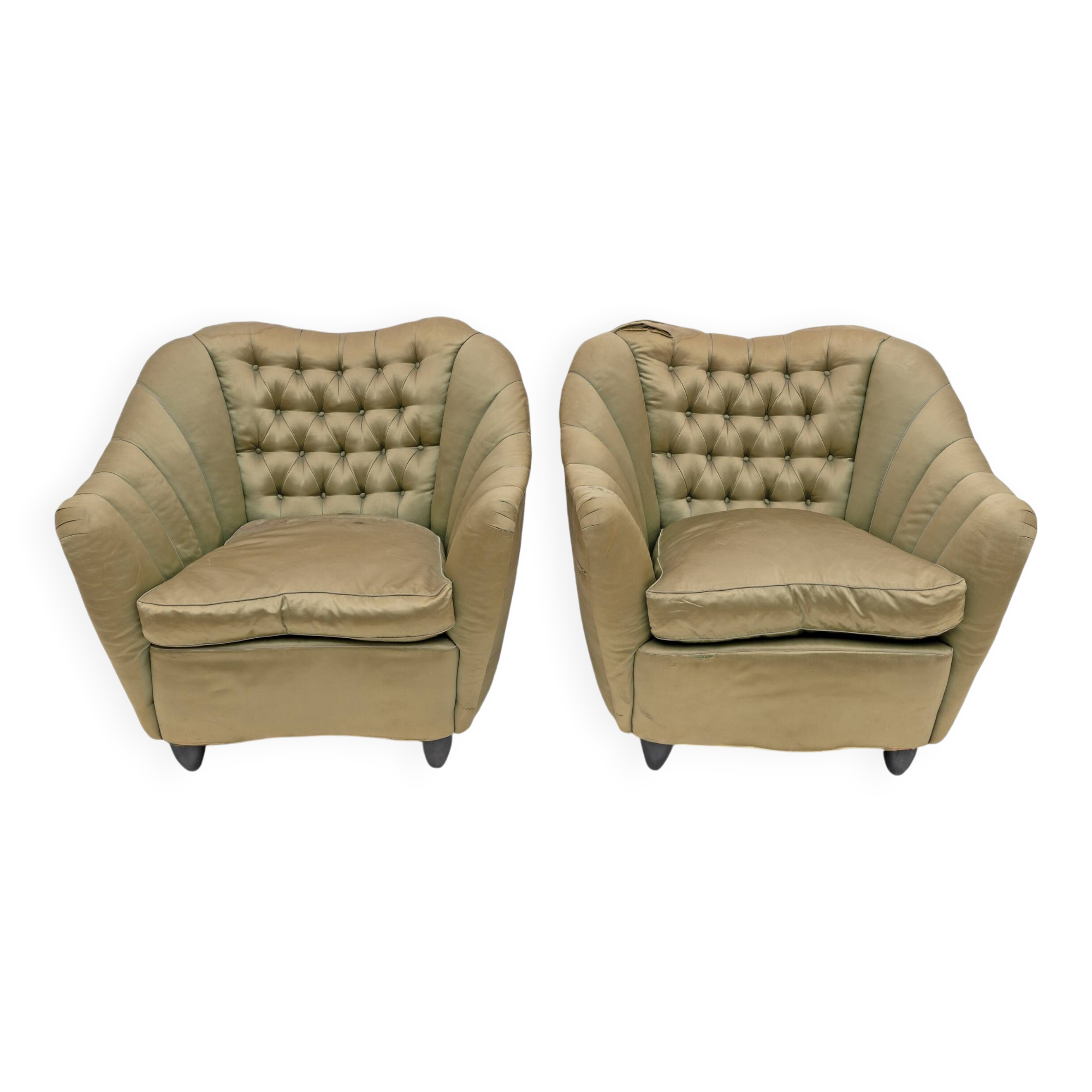 Pair of Gio Ponti style Mid-Century Modern Curved Armchairs, 1940s