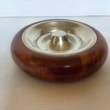 Metal elm burl wood ashtray