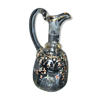Antique carafe in blown glass by Theresienthal Moser - Enamelled wine pitcher