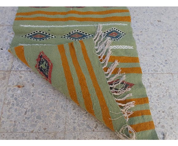 Multi-coloured kilim green carpet made of pure wool  65x105cm