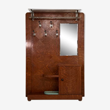 Art Deco entrance coat rack in wood, metal and mirror
