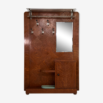 Porte-manteau vestiaire d'entrée Art Deco en bois, métal et miroir