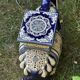 Elephant stool in glazed ceramic in cobalt blue and ivory colors