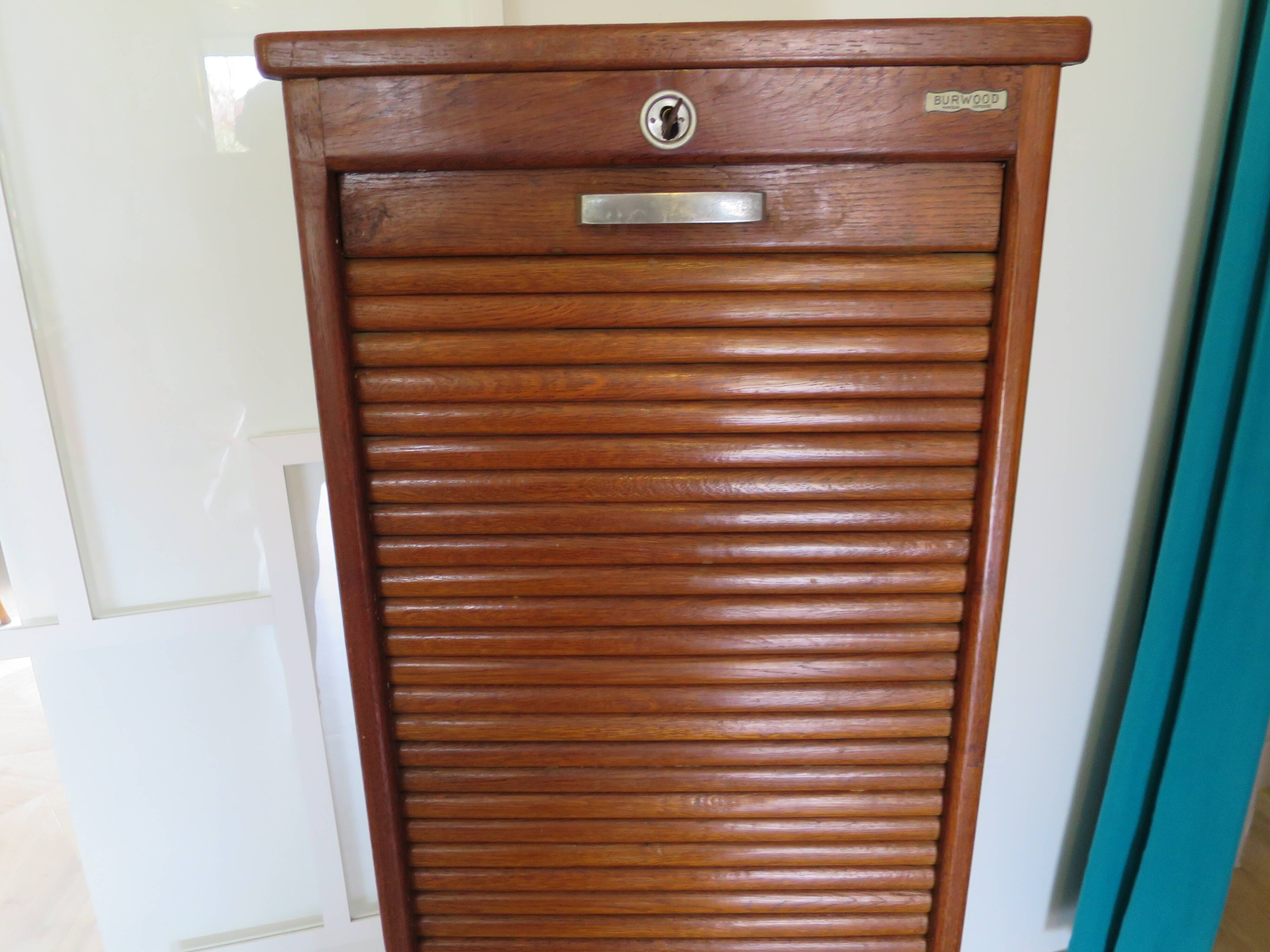 Burwood oak curtain file cabinet, 1960s