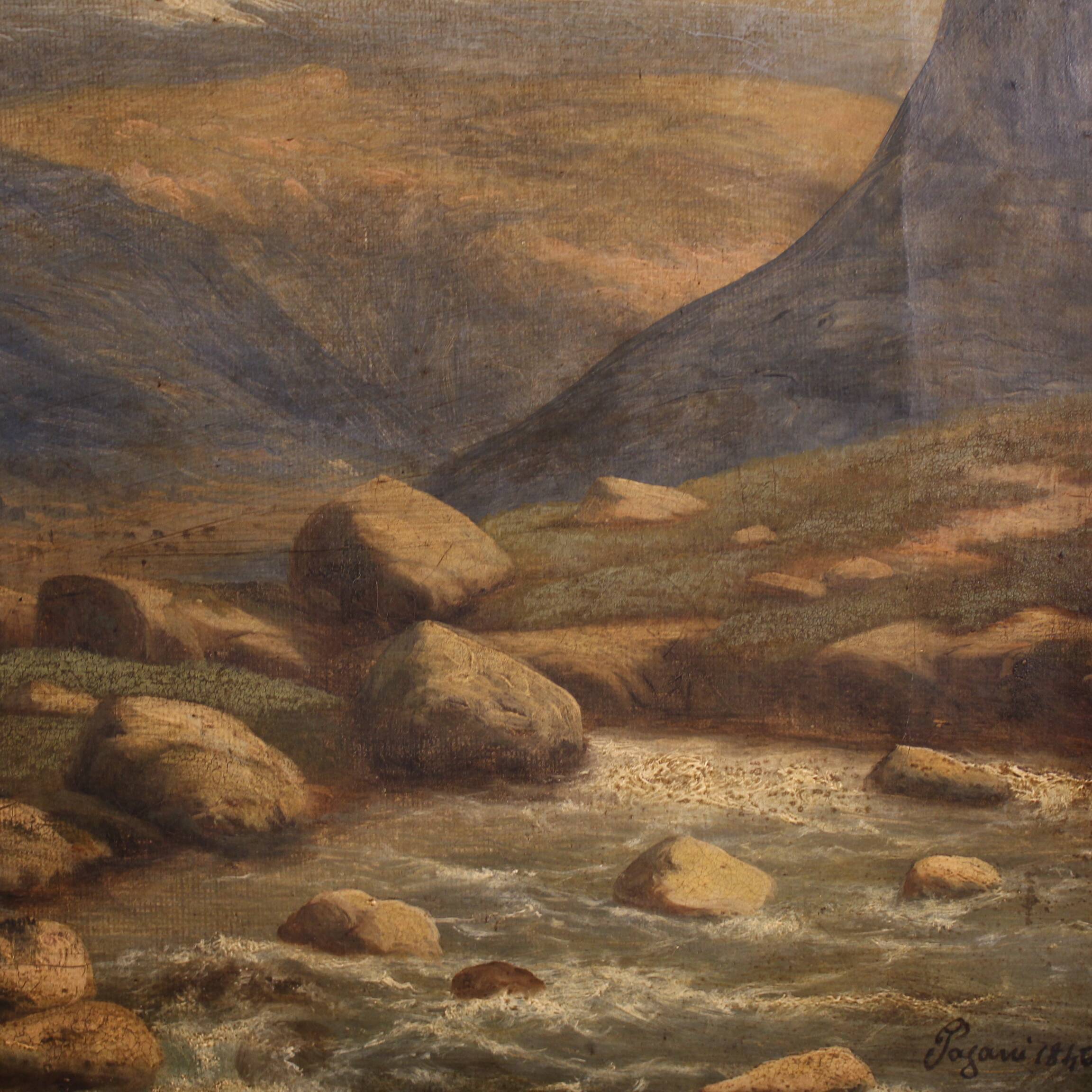 Peinture italienne, paysage signé et daté de 1846.