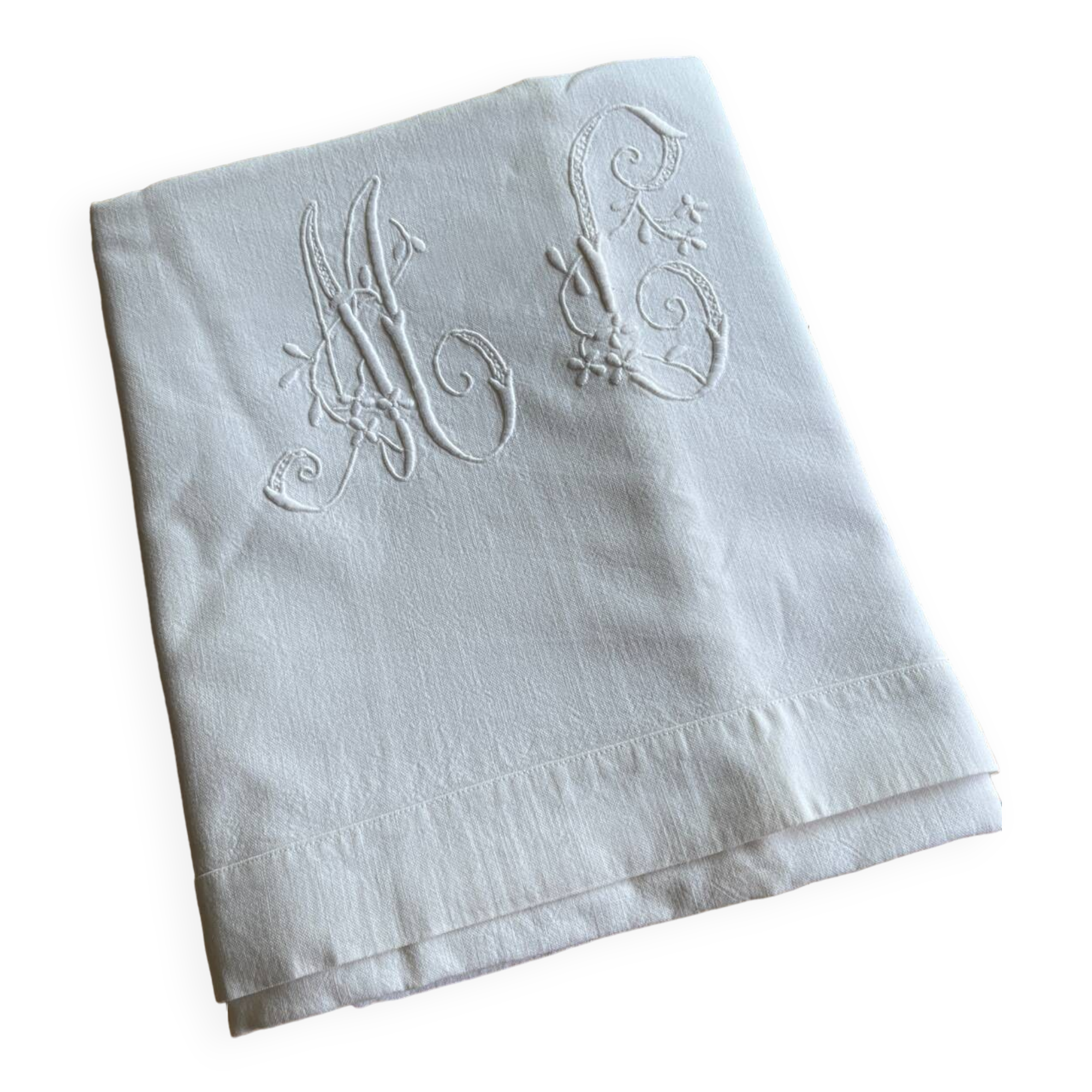 Large antique monogrammed flat sheet