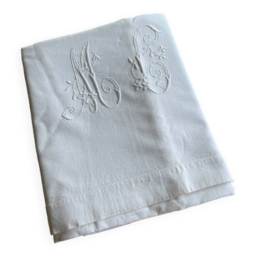 Large antique monogrammed flat sheet