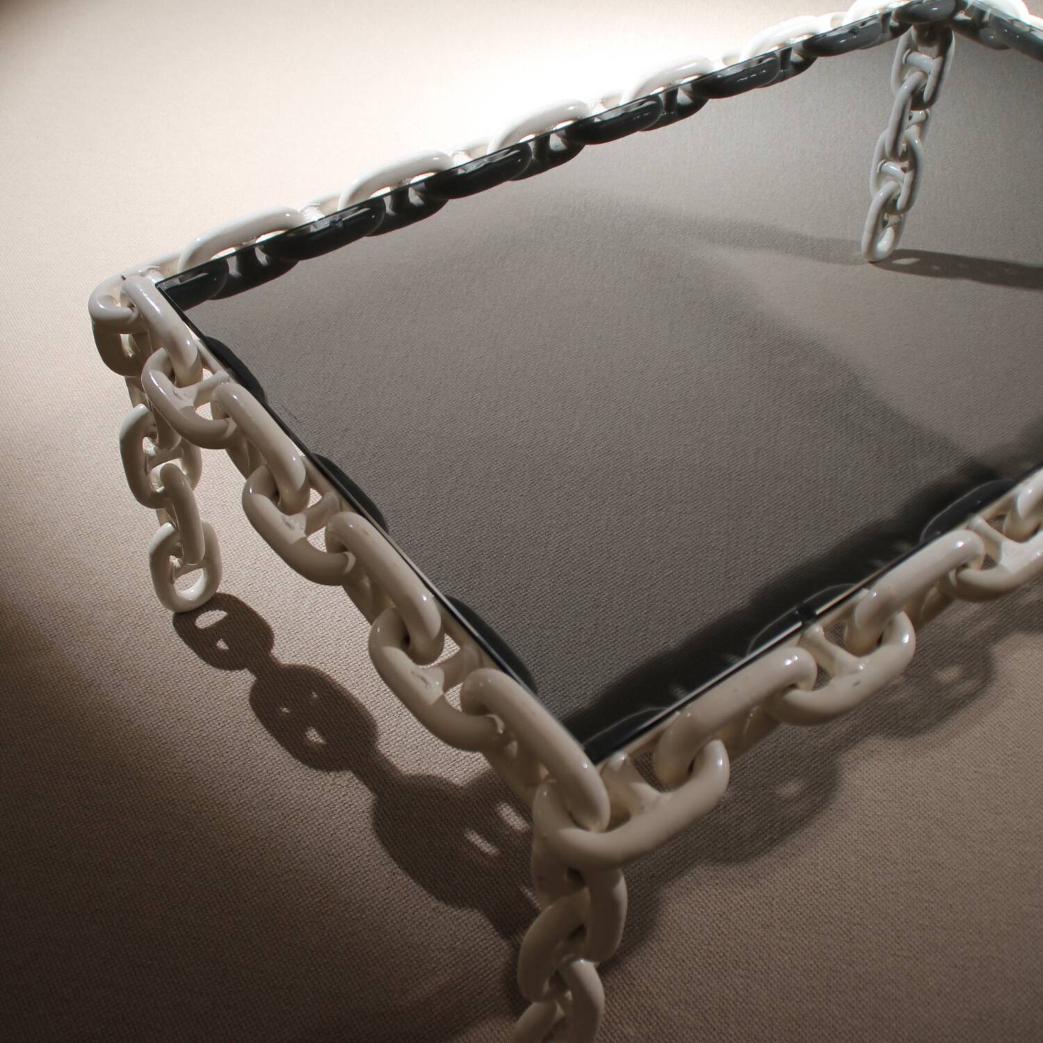 Brutalist Chain Link Coffee Table with Smoked Glass | France 1970s