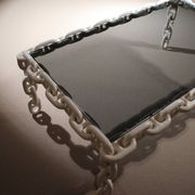 Brutalist Chain Link Coffee Table with Smoked Glass | France 1970s