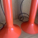 Pair of Lita metal orange pendant lights from the 70s Space Age.
