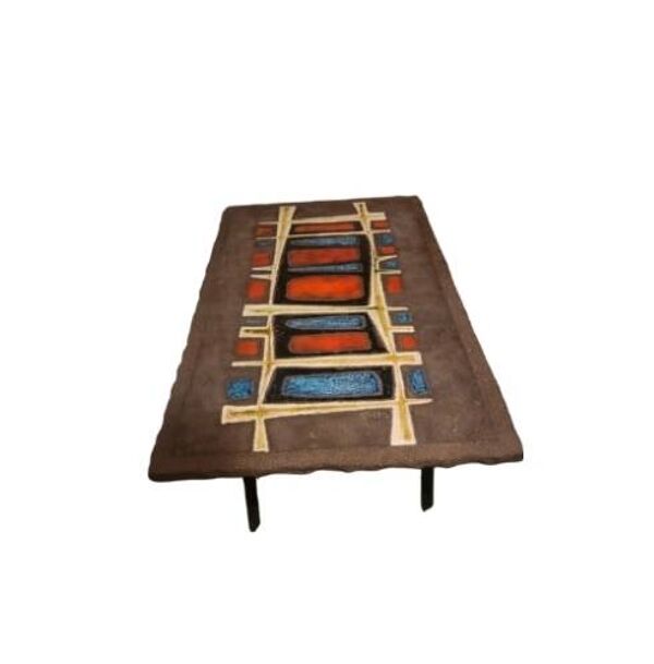 Table basse en lave émaillée signée Jean Jaffeux – Design Vintage 1960