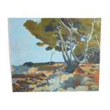 "D'Antibes à Cannes". Ancienne huile sur carton