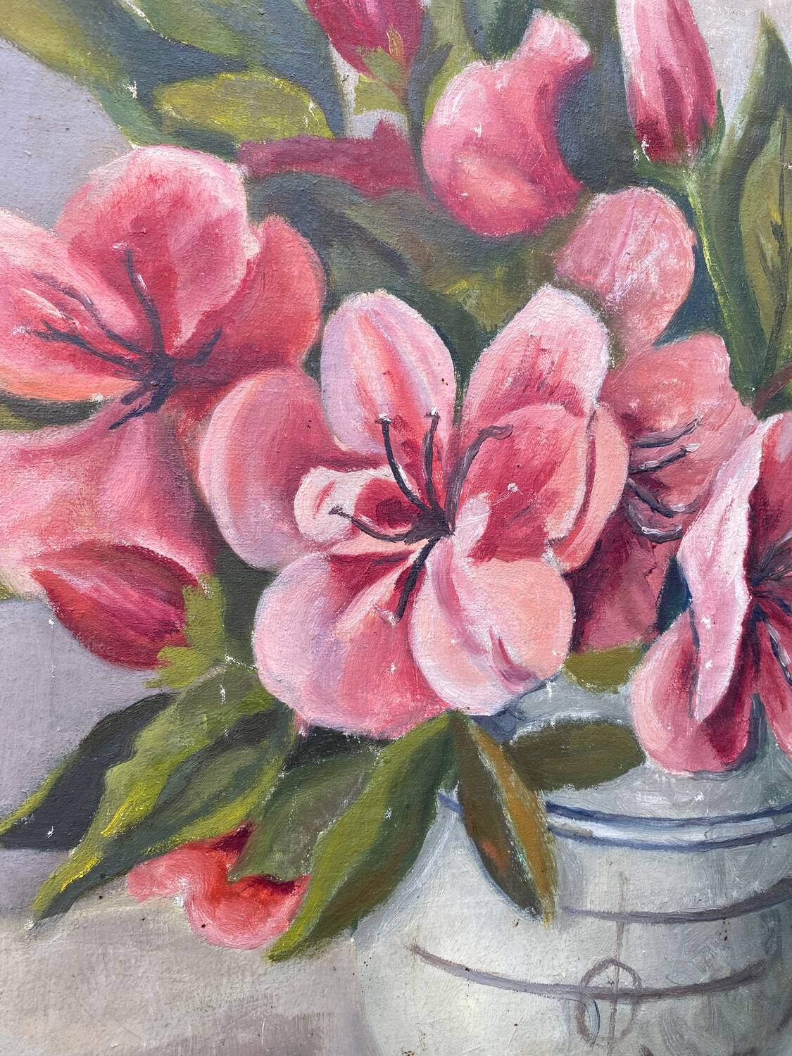 Large still life with pink flowers