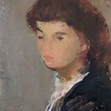 Mid-Century Modern Swedish Oil Painting "Auburn Hair" Vintage Portrait, Framed