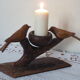 Candle holders birds carved wood