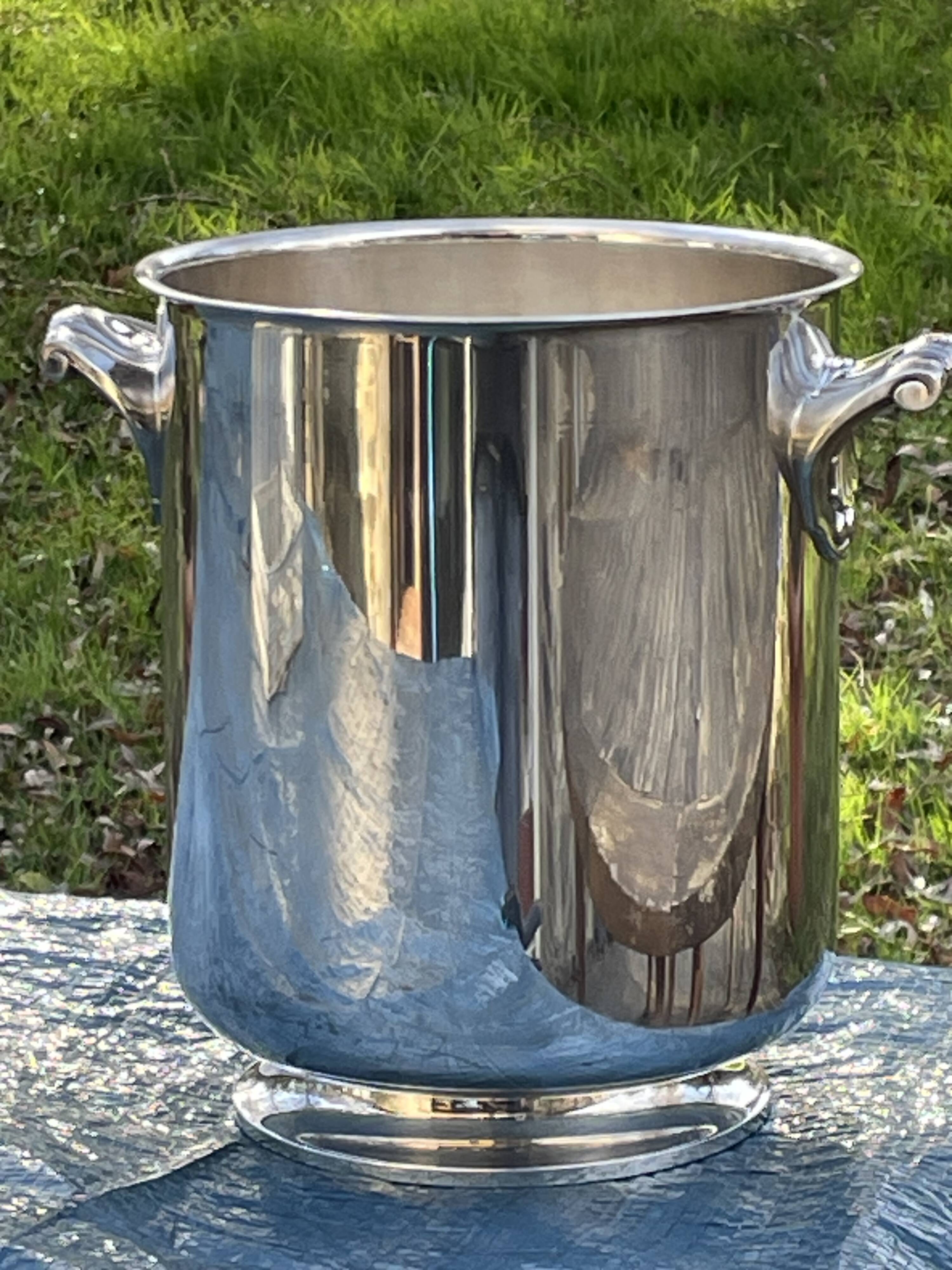 Champagne bucket cooler silver metal shell socket, Gallia Christofle