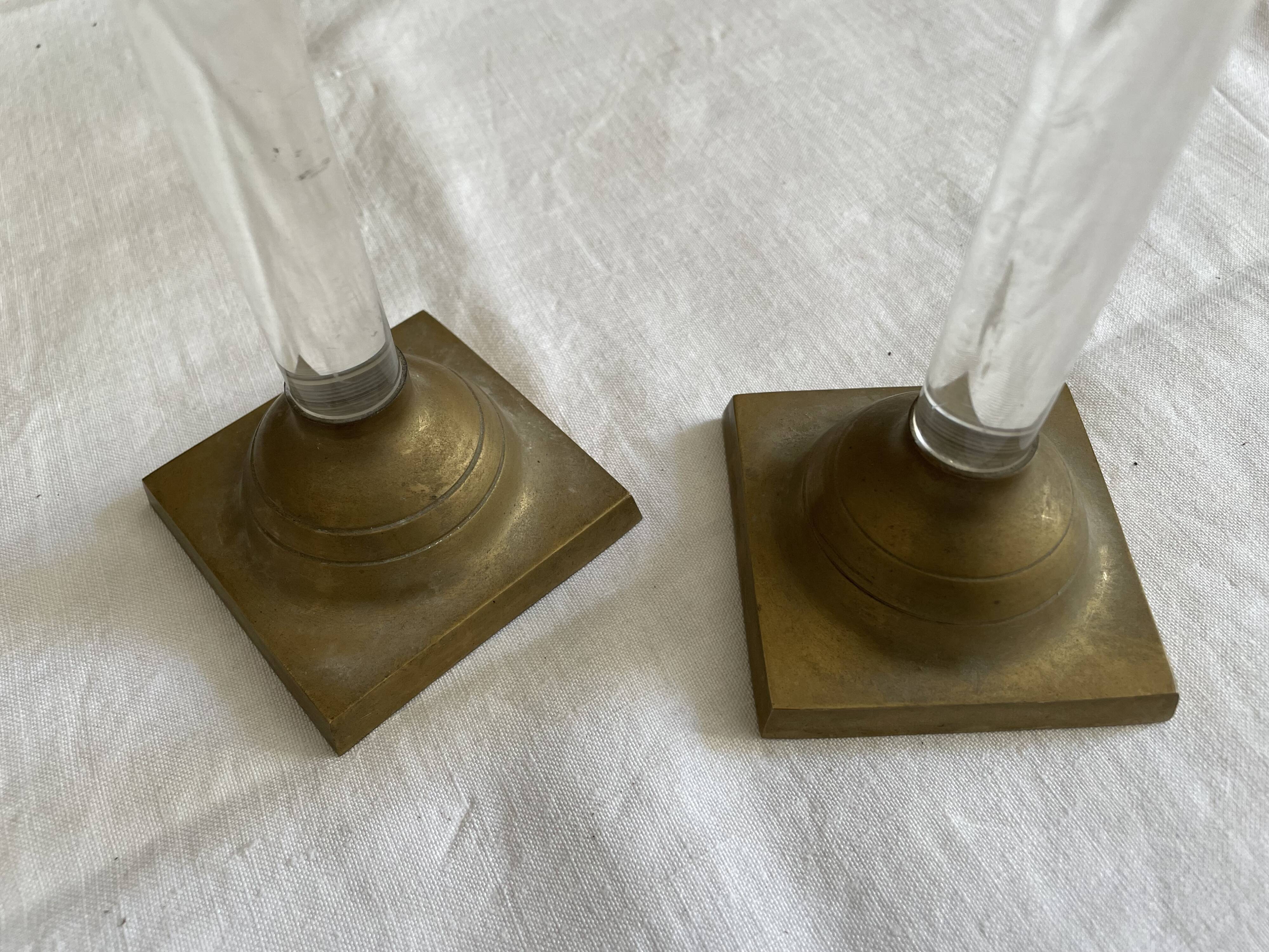 Pair of brass and plexiglass candlesticks 70s