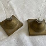 Pair of brass and plexiglass candlesticks 70s