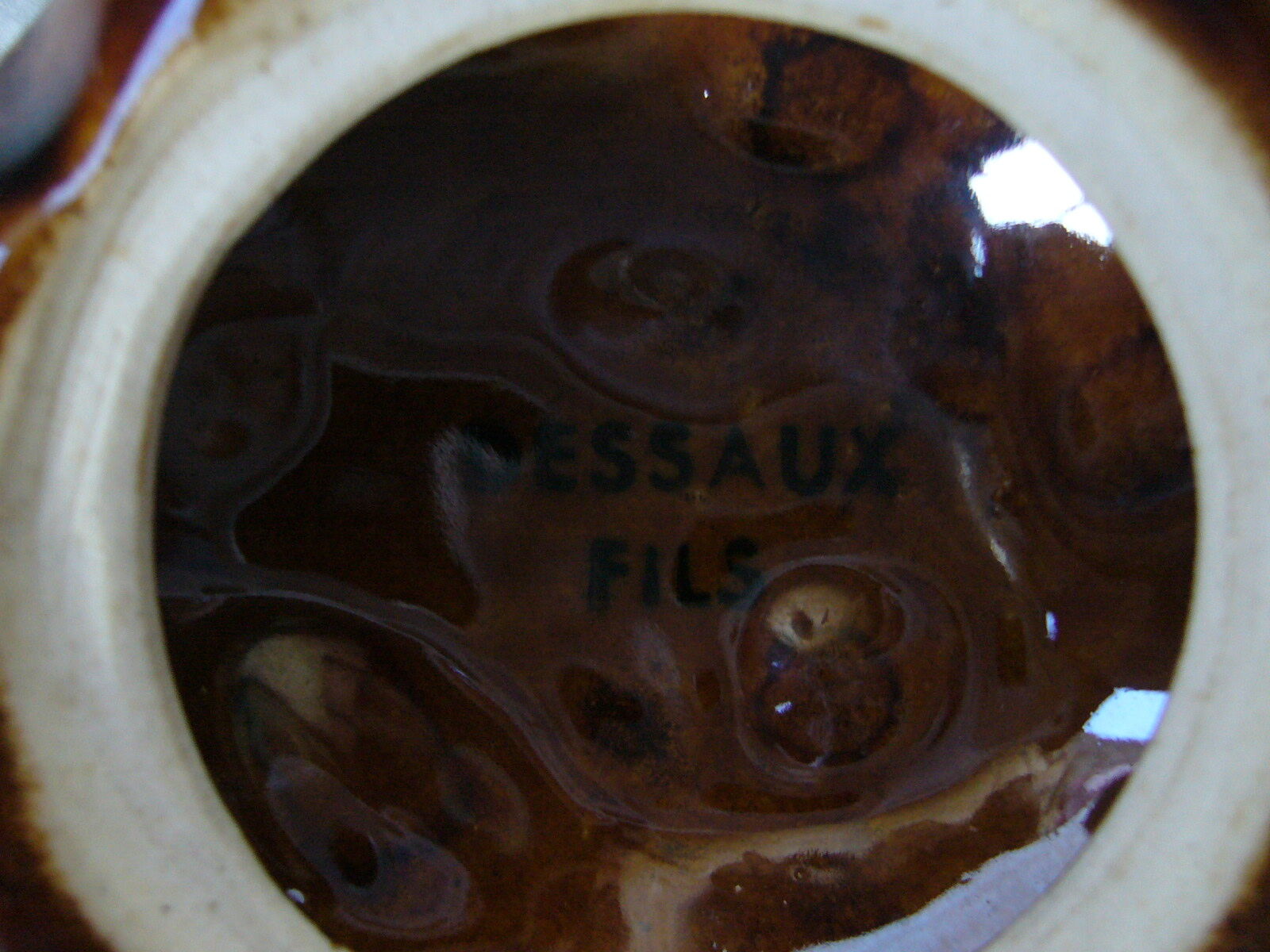 Signed ceramic mustard pot in the shape of a cep