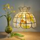 Vintage mother-of-pearl and brass lampshade pendant light with flower decorations