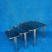 SET OF 3 NESTING TABLES WITH CHROME METAL DOUBLE BASE AND SMOKED GLASS
