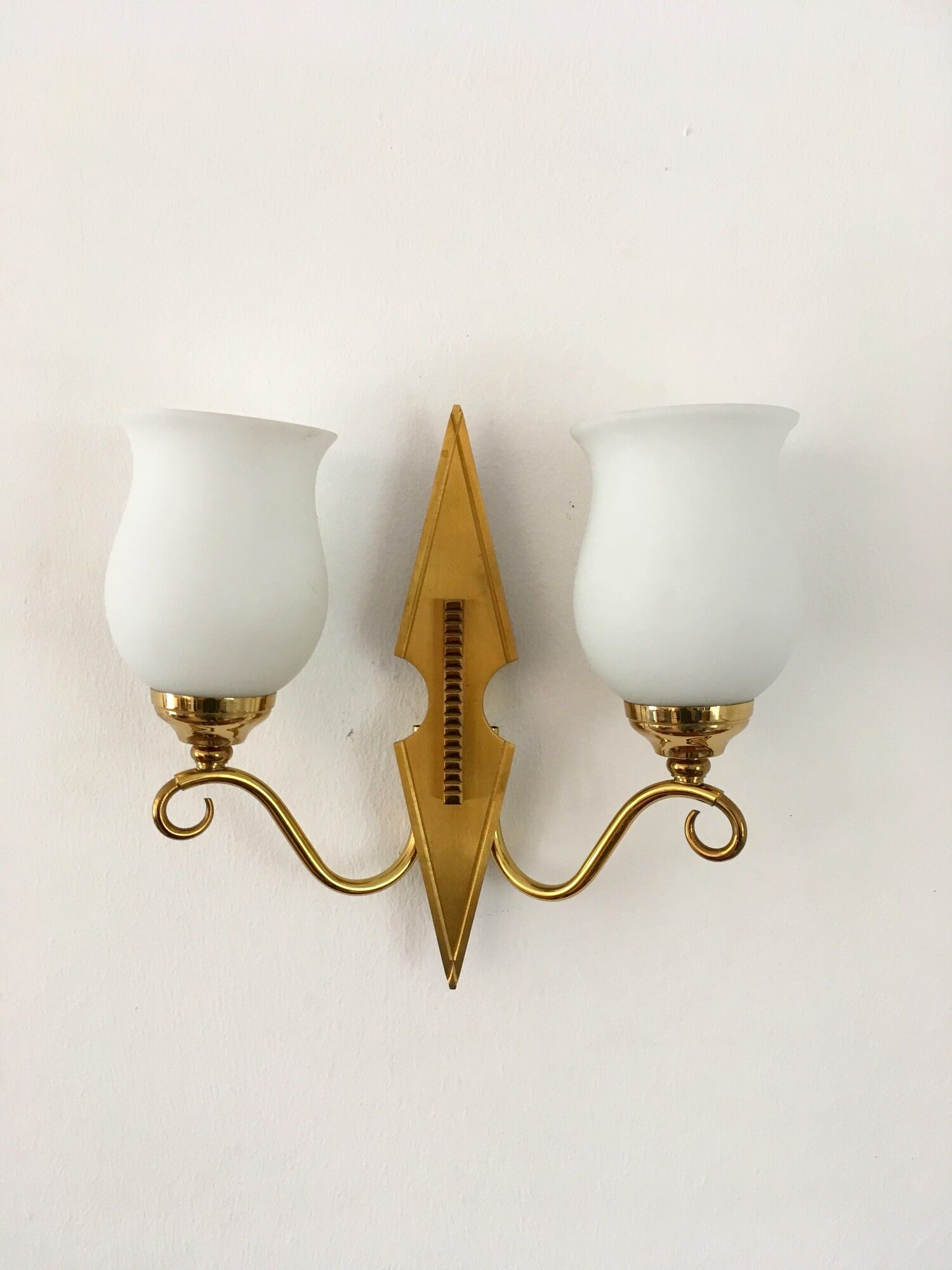 2 vintage brass and opaline sconces in the 1950