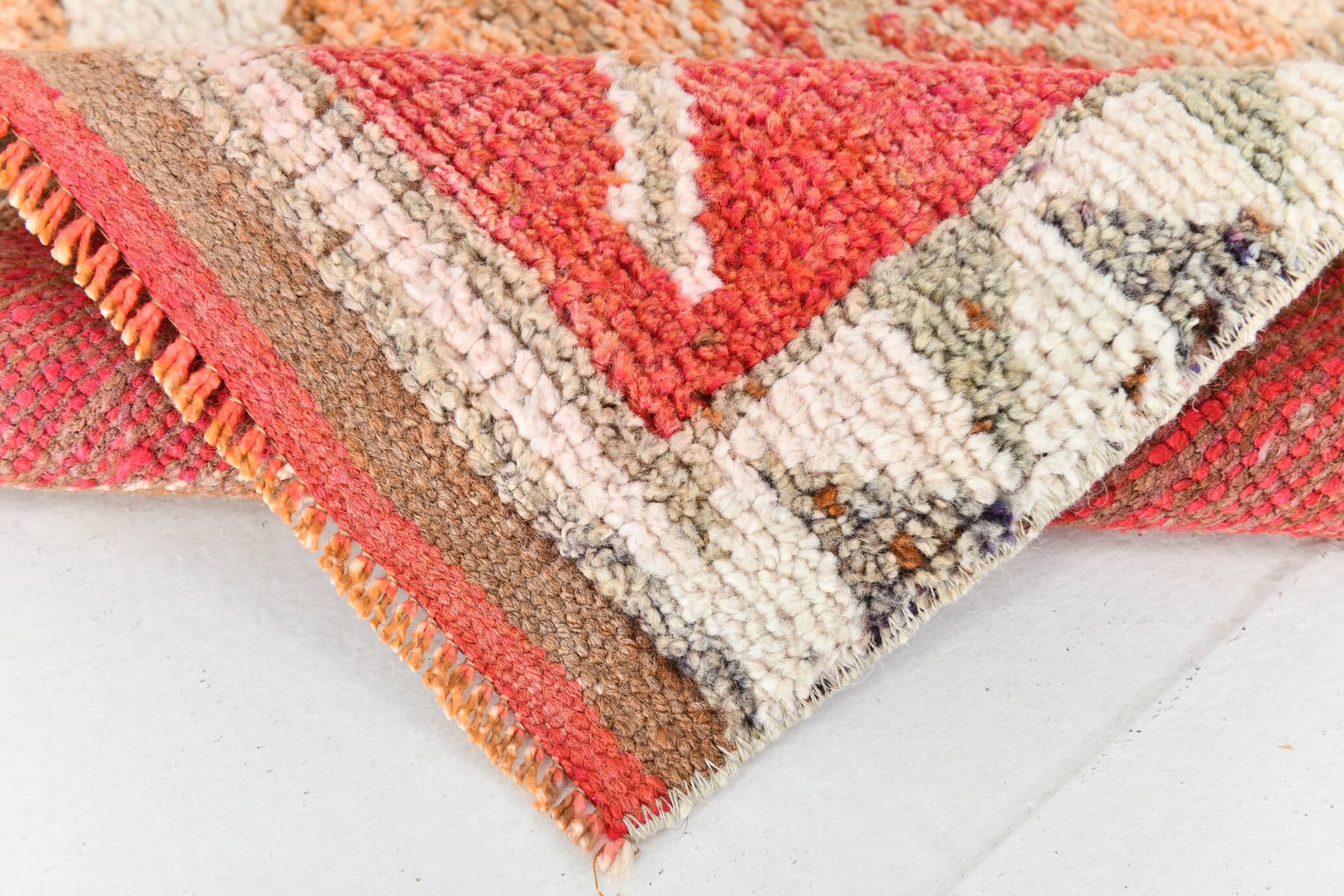 Pink & Red Vintage Turkish Runner Rug, 95x294Cm