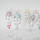 Set of 10 hand-painted champagne flutes with embossed flowers