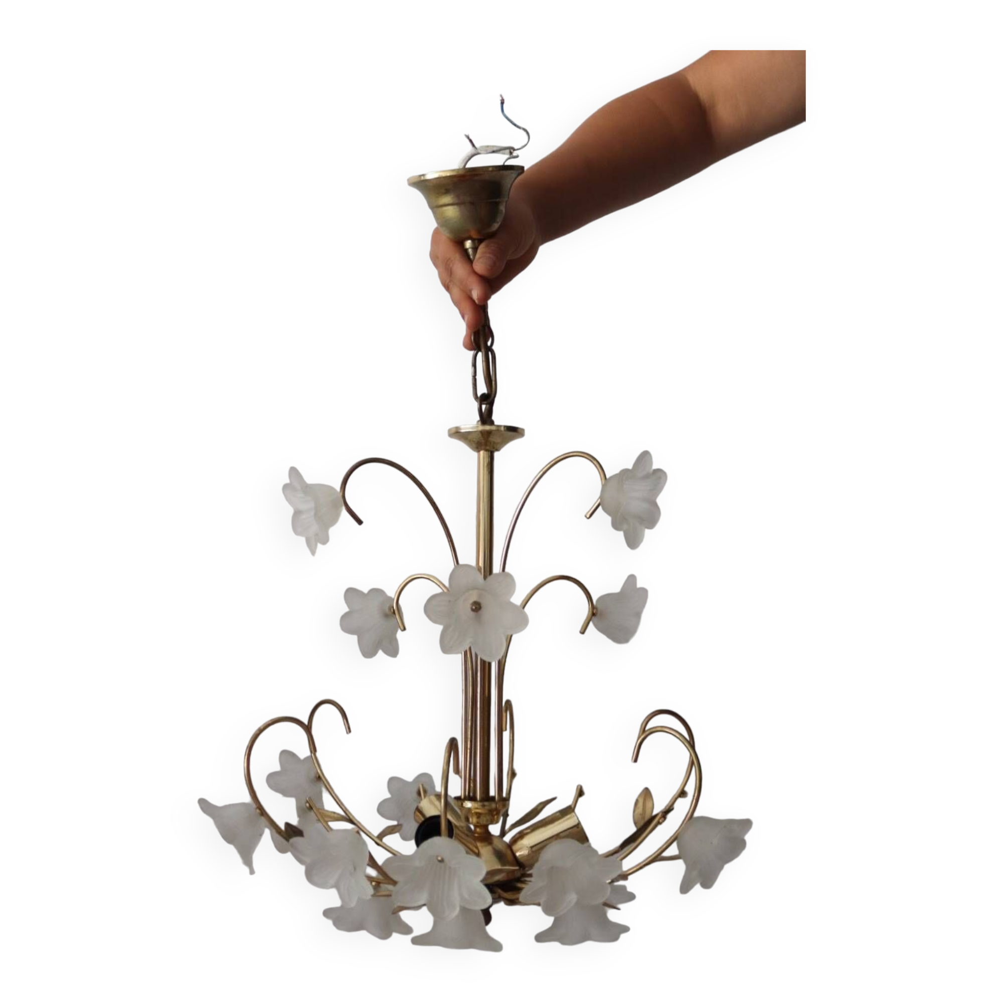 Italian flower chandelier in brass and glass