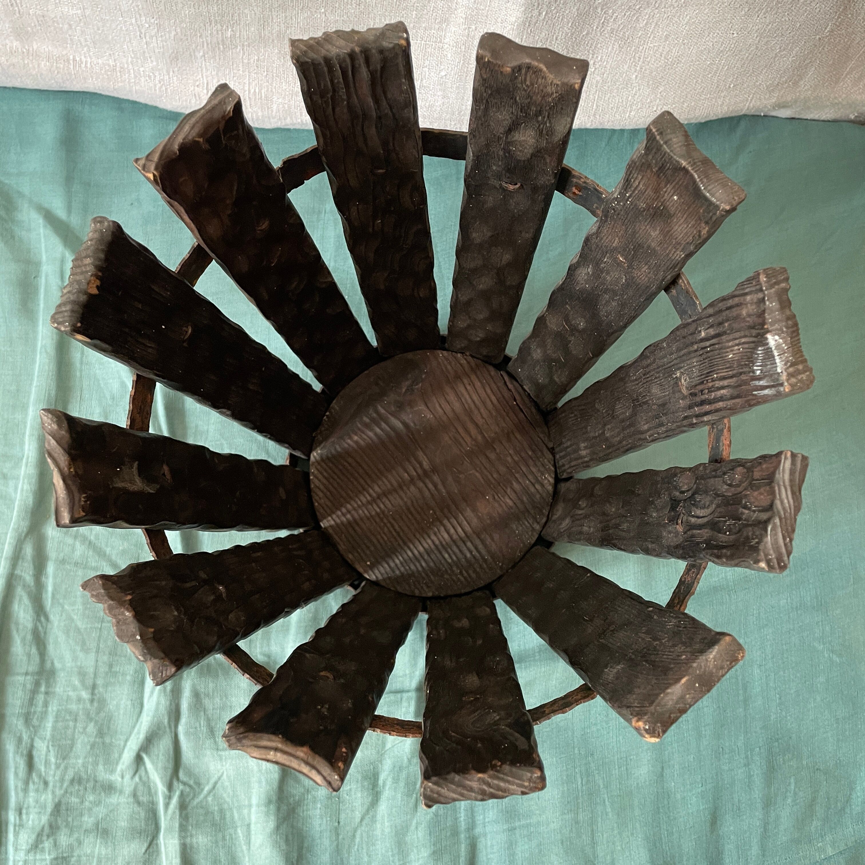 Brutalist basket wood and wrought iron 1950/1960