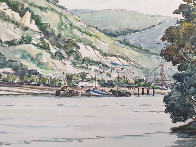 André Duculty (1912-1990) Watercolor on paper "Les Andelys (Normandy)" Signed lower right